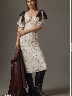 Anthropologie En Saison Dinner Party Short-Sleeve Bow Midi Dress M